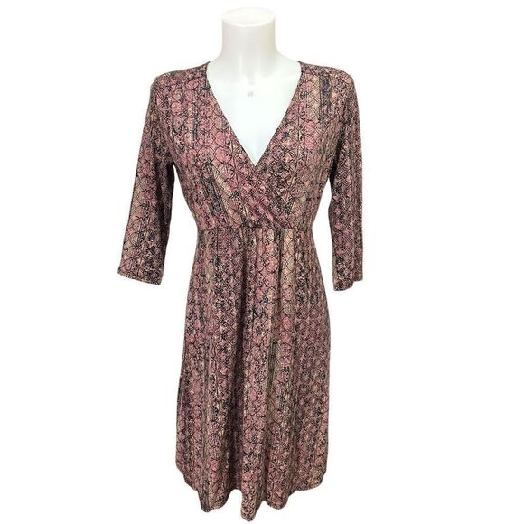 Peruvian Connection Margaux V Neck Knee Length Dress Aztek Ikat Sz Small - Picture 1 of 7